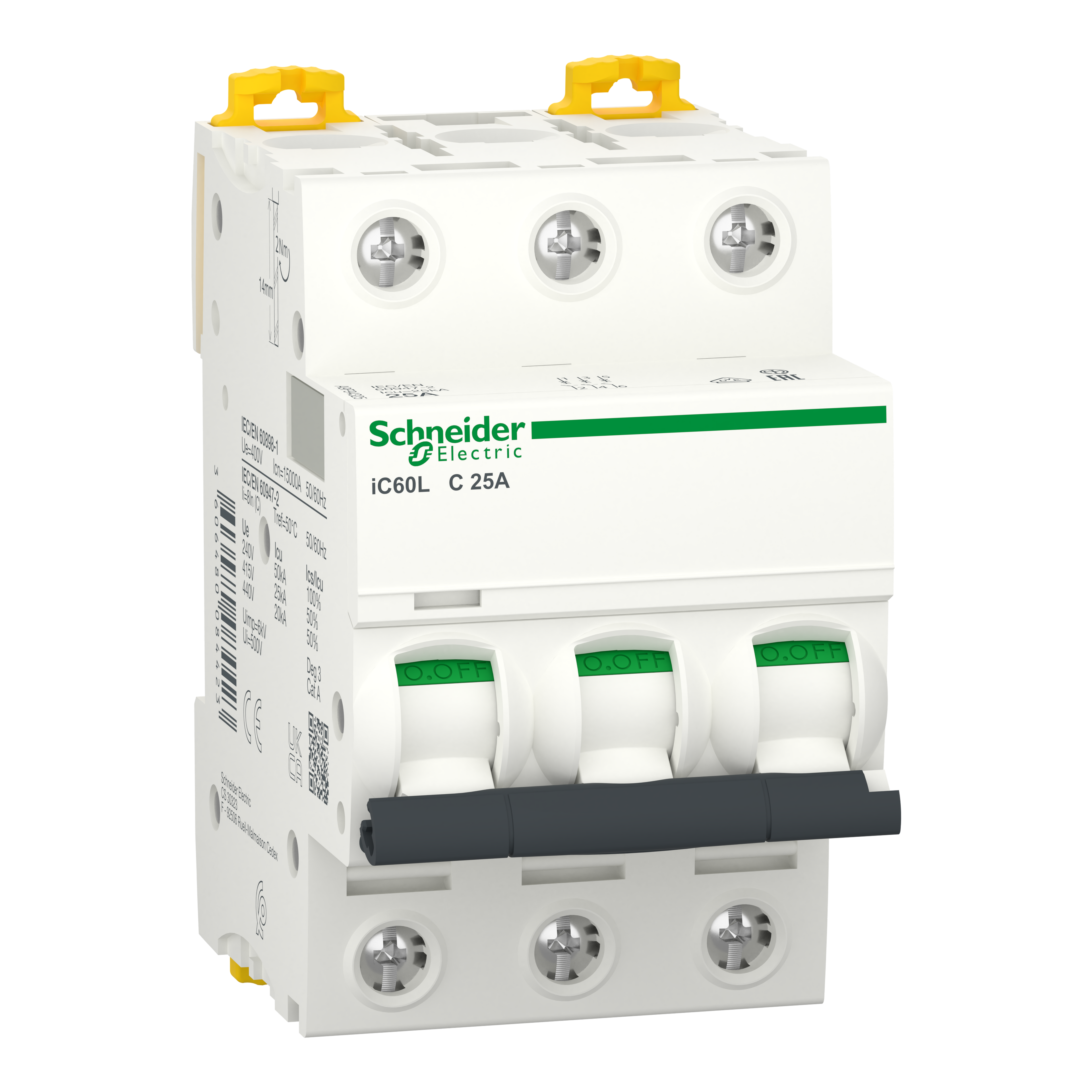 Schneider Electric A9F94325 Acti9 iC60L MCB, 3P, 25A, C Curve | Miniature Circuit Breaker