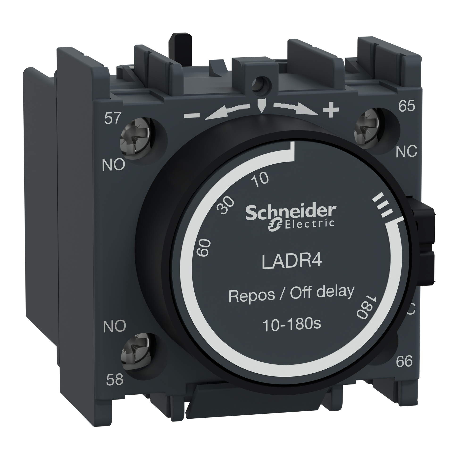 Schneider Electric LADR4 TeSys D Time Delay Auxiliary Contact Block 1NO + 1NC Off Delay 10-180 S Front Mount