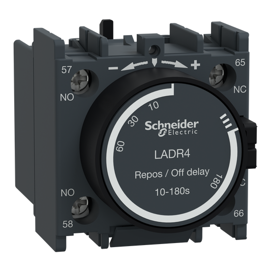 Schneider Electric LADR4 TeSys D Time Delay Auxiliary Contact Block 1NO + 1NC Off Delay 10-180 S Front Mount