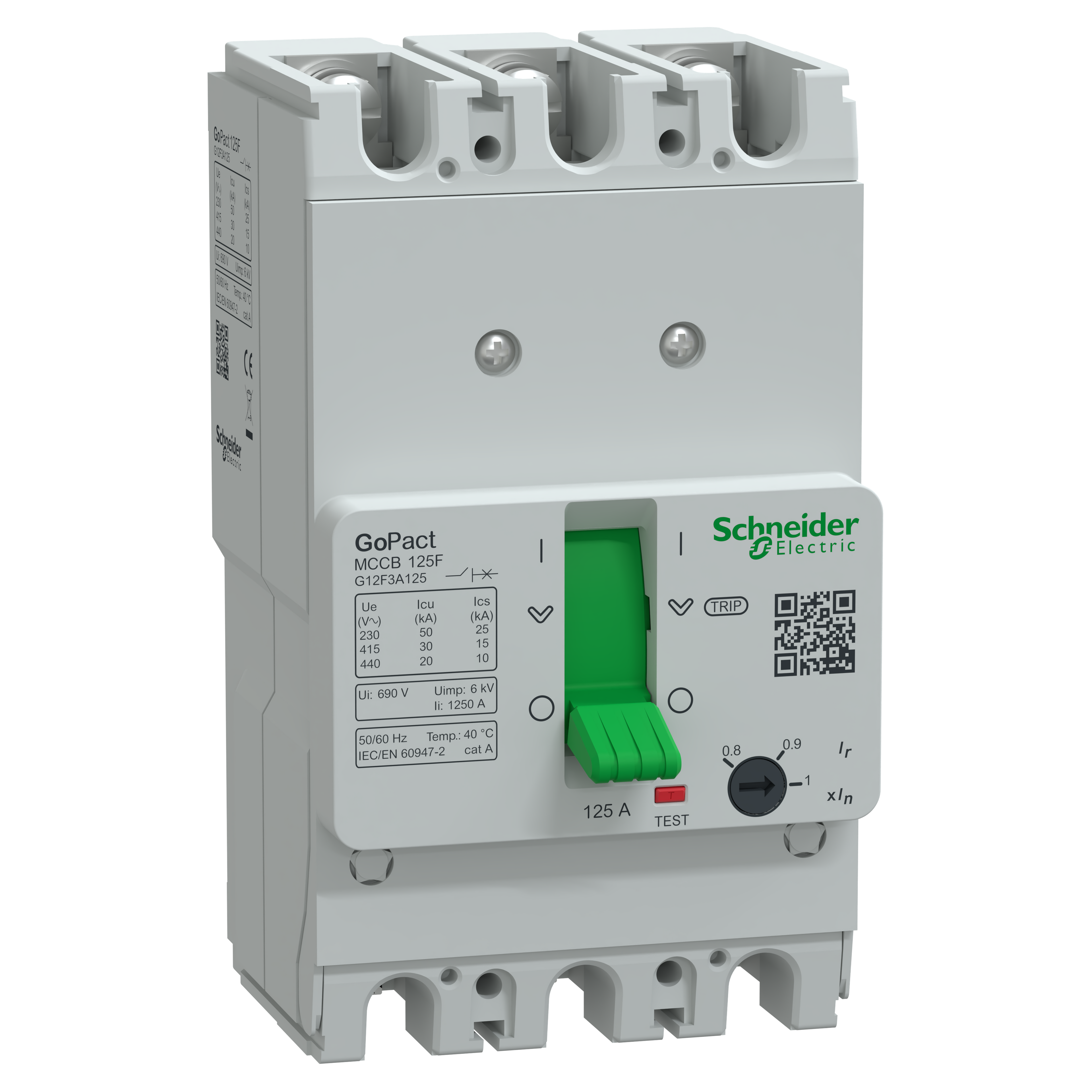 Schneider Electric G12F3A125 GoPact MCCB 125 3P 125A 30kA Adjustable Thermal-Magnetic