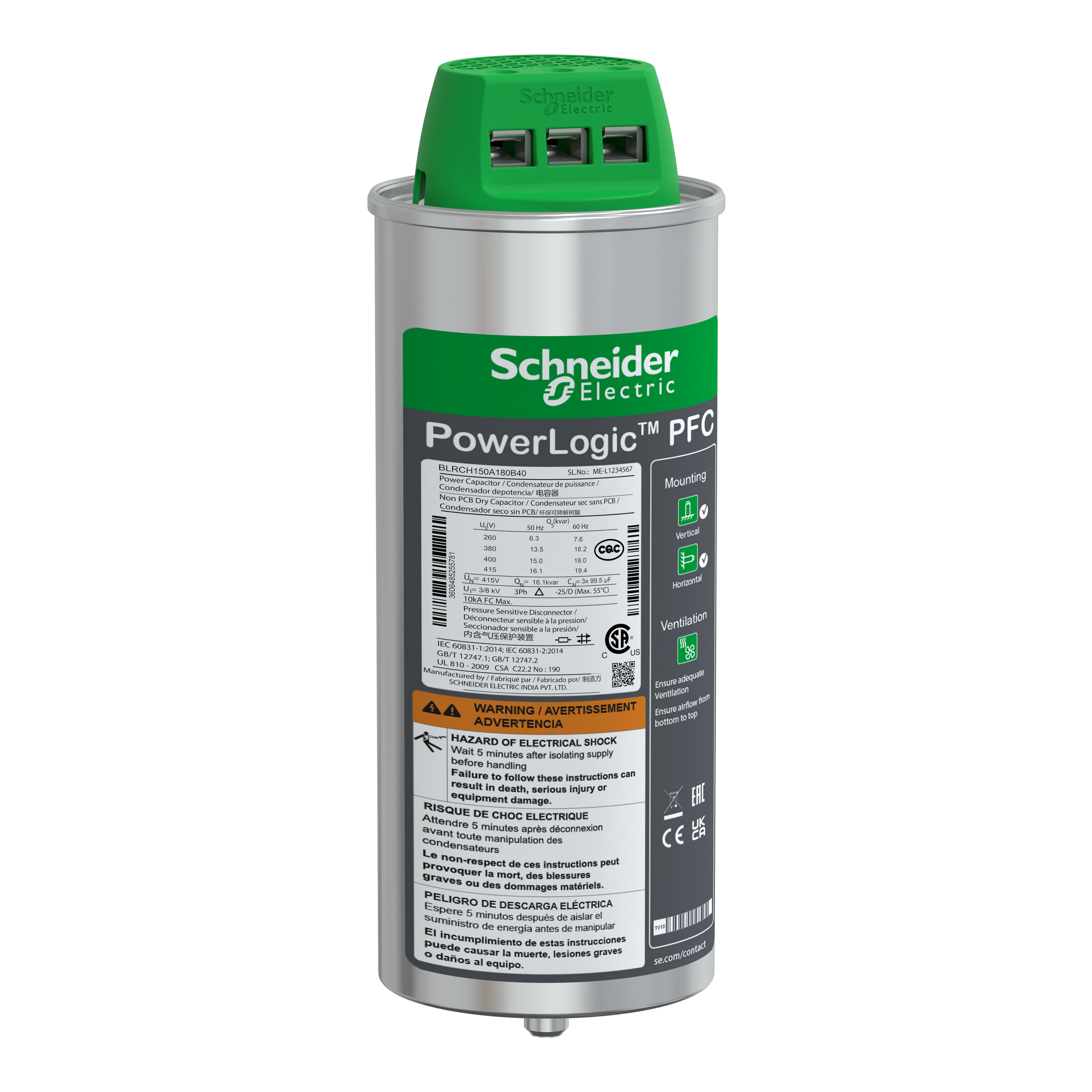 Schneider Electric BLRCH150A180B40 VarPlus Can HDuty Capacitor - 15/18 kvar - 400 V - 50/60Hz | Default Title | Default Title