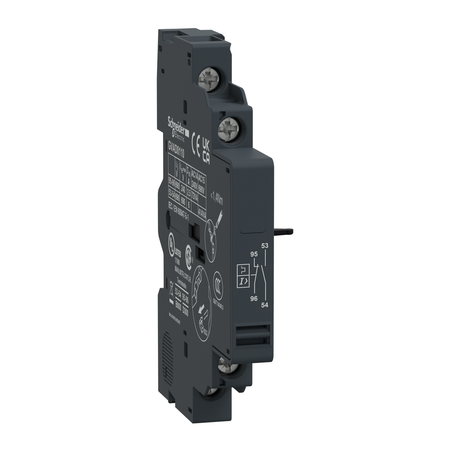 Schneider Electric GVAD0110 TeSys GV2/GV3 Auxiliary Contact 1 NO + 1 NC (FAULT)