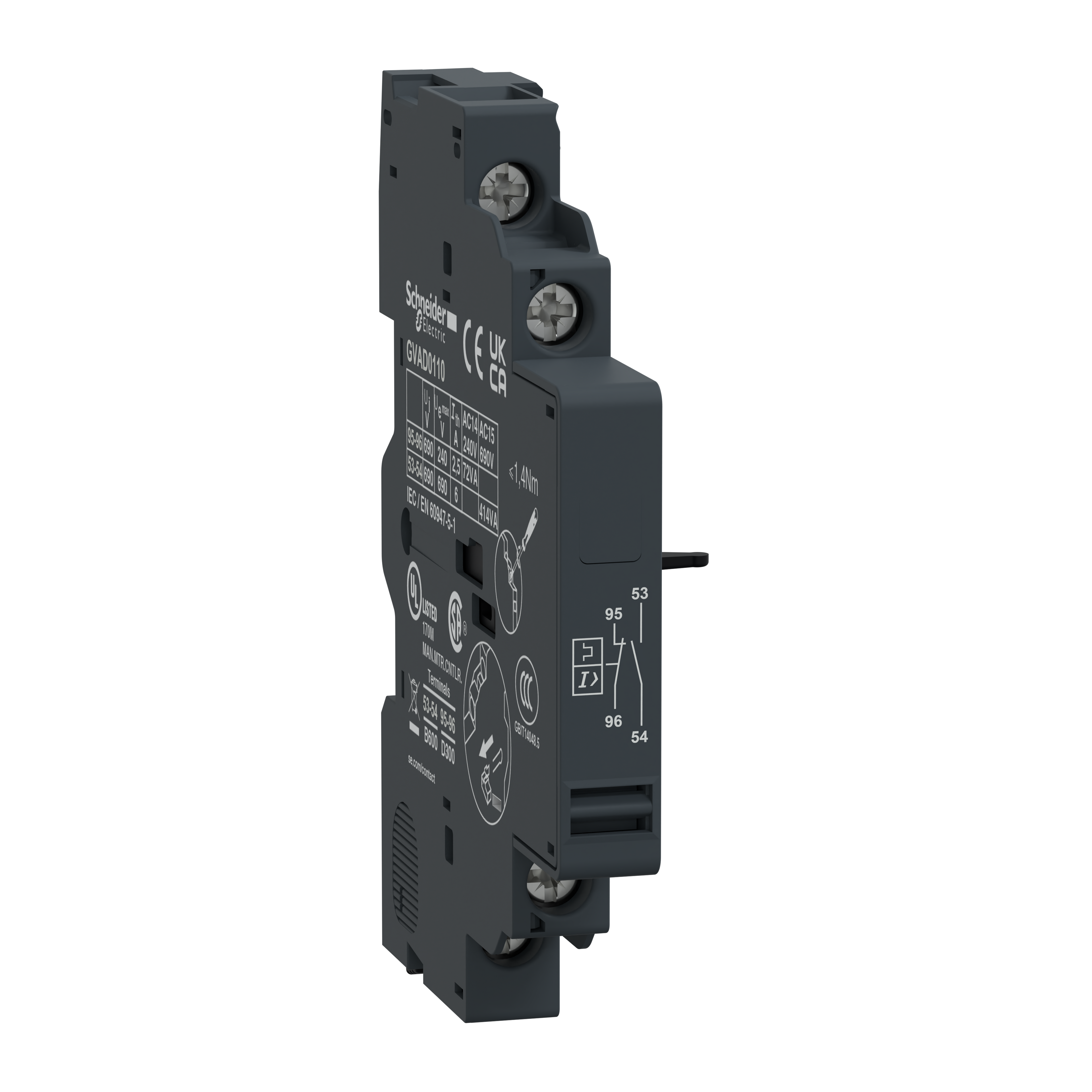 Schneider Electric GVAD0110 TeSys GV2/GV3 Auxiliary Contact 1 NO + 1 NC (FAULT)