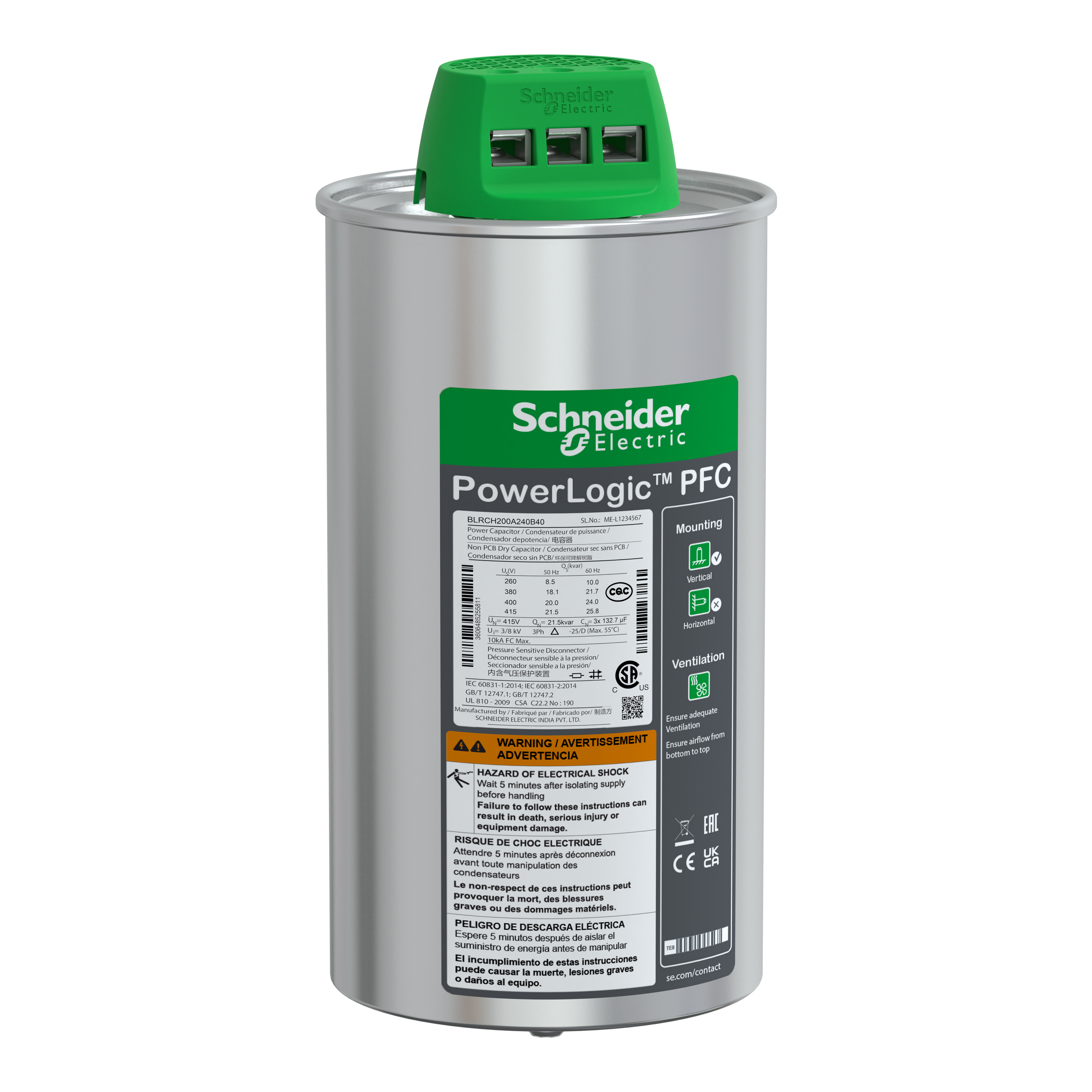 Schneider Electric BLRCH200A240B40 VarPlus Can HDuty Capacitor - 20/24 kvar - 400 V - 50/60Hz | Default Title | Default Title