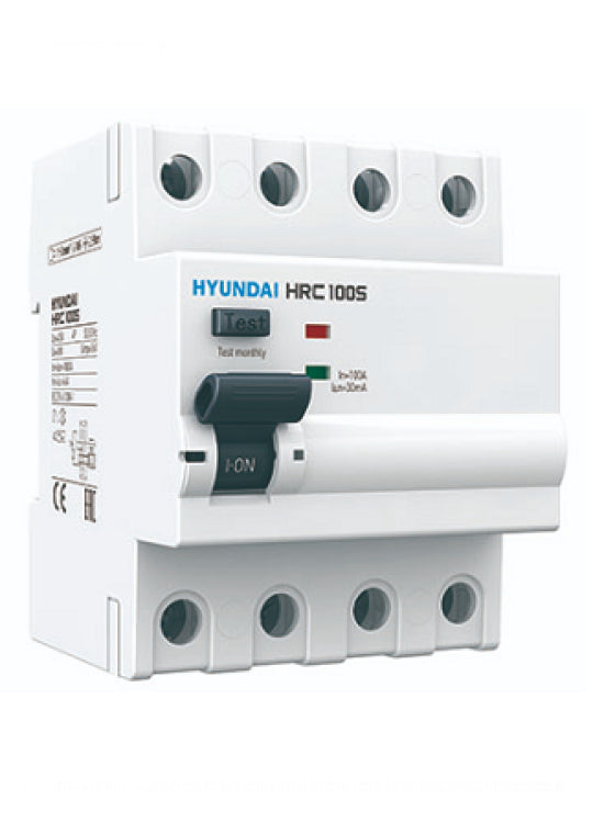 قاطع تسريب ارضى ايرث ليكدج هيونداي Hyundai HRC RCCB رباعي الأقطاب 4P 4 قطب 30mA – RCCB 25–63 أمبير (HG-Series)