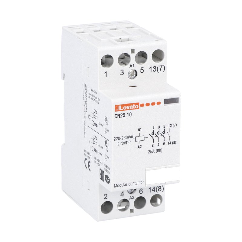Lovato CN Silent Modular Contactors | 20-63A, 2P & 4P, 220-230V | كونتاكتور صامت لوفاتو CN | موديلار 2 و4 أقطاب، 20-63 أمبير، 220-230 فولت