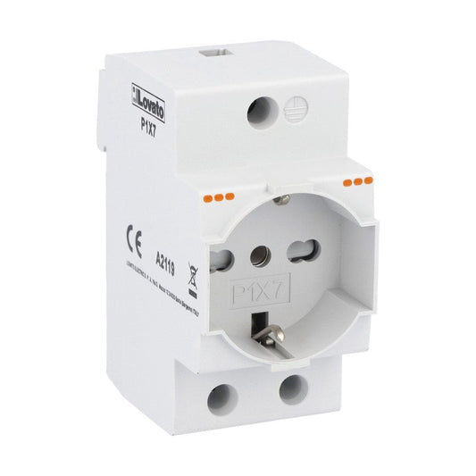 Lovato P1X7 DIN Rail Schuko Socket | 16A Modular Panel Outlet | بريزة شوكو لوفاتو P1X7 على سكة DIN | مقبس لوحة 16 أمبير