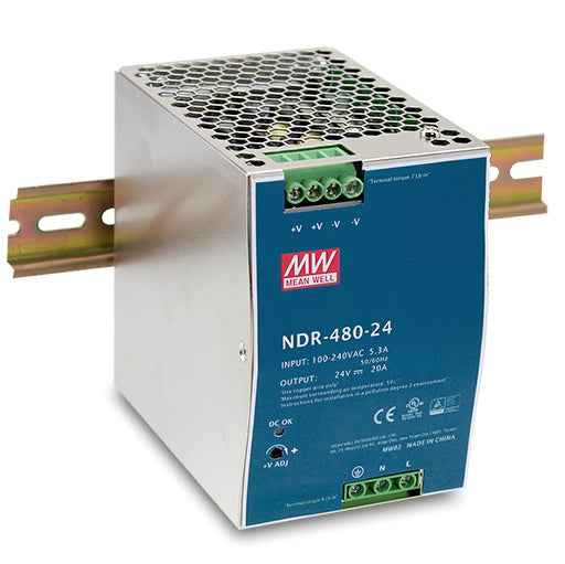 MEAN WELL NDR-480 official manufacturer product photo; output and option label may differ | مين ويل