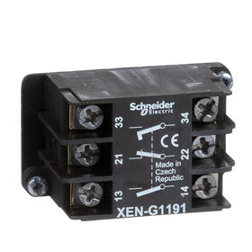 XENG1191 single contact block, front mounting, 2 NO + 1 NC, spring return, Schneider Electric