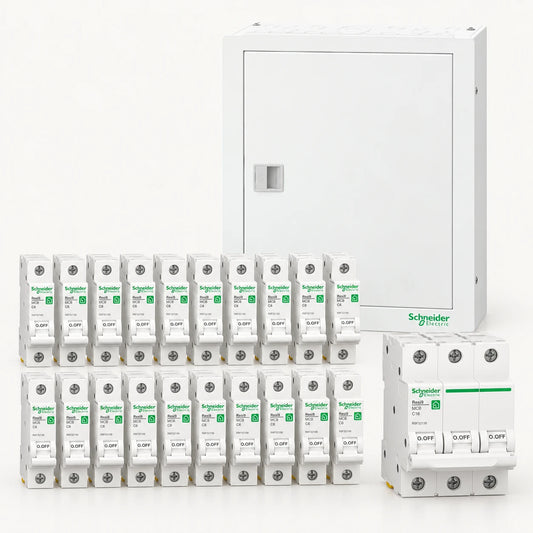 باقة تأسيس كهرباء شنايدر — لوحة شنايدر Acti9 مع قواطع Resi9 وiK60N | Schneider Foundations Bundle: Acti9 board with Schneider MCBs