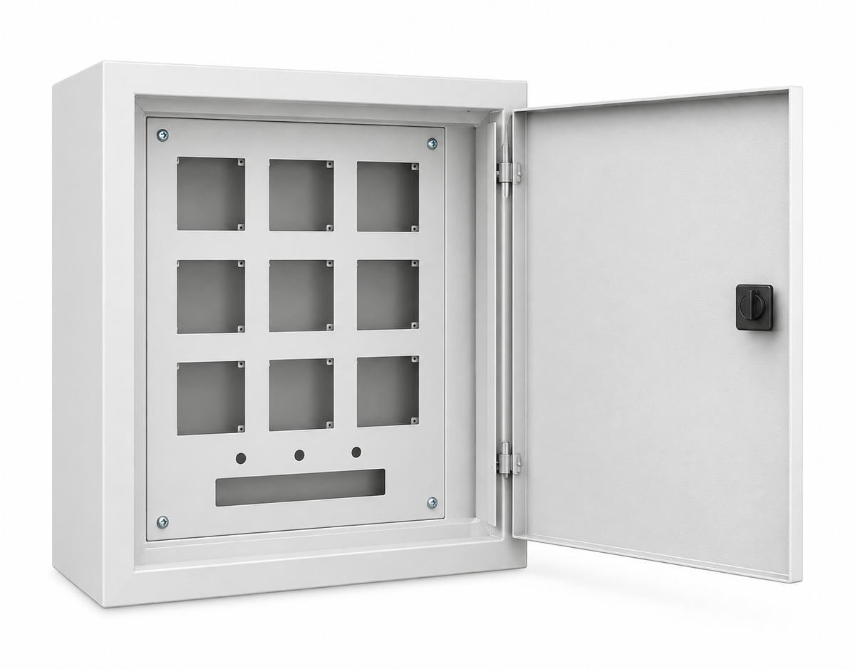 Star Trans iPanel multi-meter electrical cabinet with meter windows and flush-mounted steel enclosure